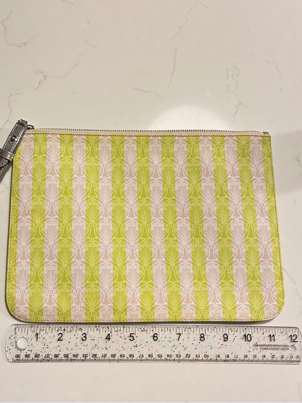 NWT Liberty London Iphis Stripe Large 12" Folio Clutch – Lime Green & Pink